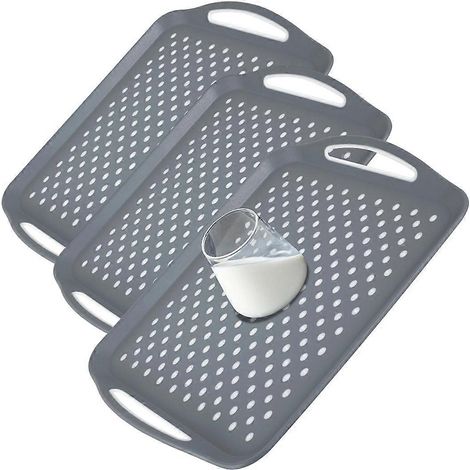 Plateau de service antidérapant avec poignée antidérapante, picots antidérapants, plateaux repas rectangulaires incassables en plastique (1/5)