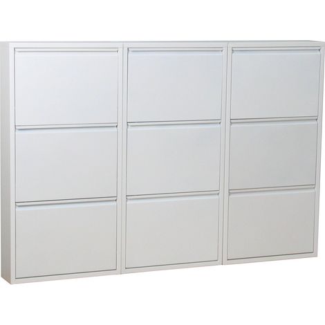 Pisa Schuhschrank mit 9 Klappen/ Türen in Metall weiss. Fertig montiert geliefert.