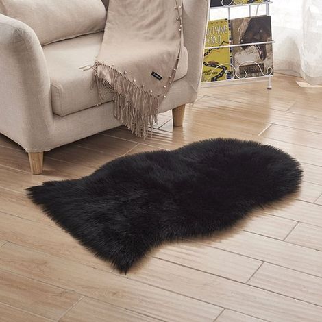 Alfombra de piel de oveja - 40 x 60 cm - Negra (1/5)