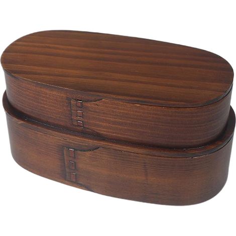 Fiambrera Bento, doble compartimento, madera natural, lisa, para la escuela, la oficina, senderismo (1/5)