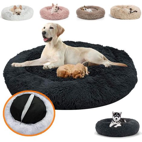 Lit orthopédique pour chien, forme donut, lavable, 120cm Noir