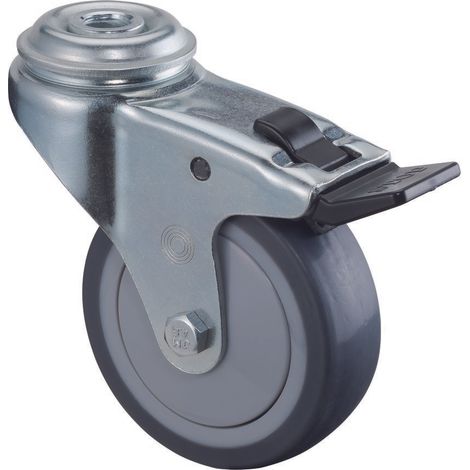 BS-R Lenkrolle 75mm m Feststeller Gummirad grau Kugell.,Rückenloch Tragkr. 60kg (1/2)
