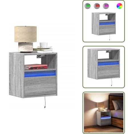 Wand-Nachttisch mit LED-Leuchten Grau Sonoma - Wand-Nachttisch - Wand-Nachttische - Wand Nachtschrank - Wand Nachtschränke (1/5)