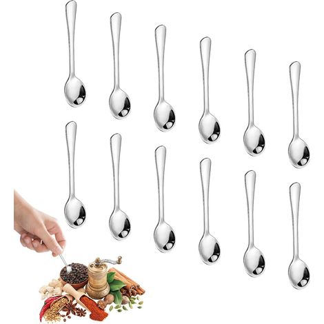 Teelöffel – 12 Stück – Edelstahl – Kompaktes Design – Zum Servieren von Gläsern und Gewürzen – 7,5 x 1,5 cm (1/5)