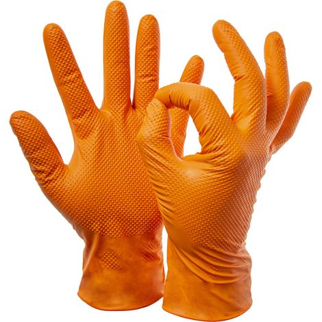 GUANTI MONOUSO IN NITRILE FULL GRIP 8,8gr ARANCIO NO TALCO BOX 50PZ M-XL CUS, "M" (1/3)