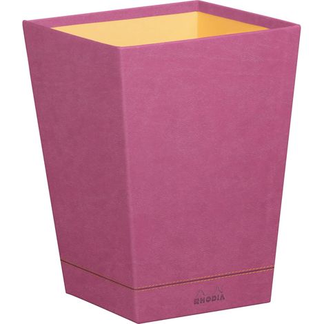 Corbeille à Papier Fuchsia - 24 x 24 x 32 cm - Piqûres Sellier Orange - Extérieur Simili Cuir - Collection Home Office - Organisation de Bureau
