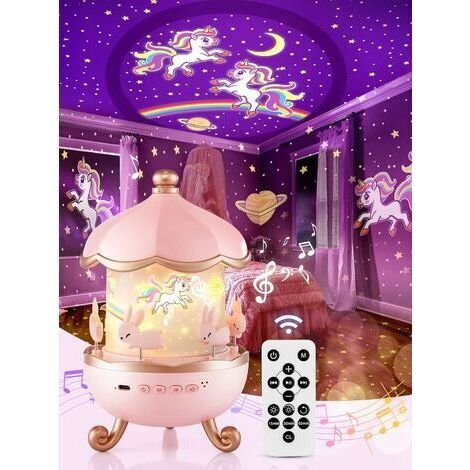 -Veilleuse Bébé Projecteur Ciel Etoile, Veilleuse Enfant Veilleuse Musicale et Lumineuse,12 Thèmes 360°Rotation Telecommandé Veilleuse Lampe LED, (1/5)