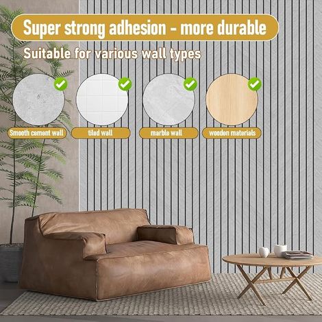 3D Self Adhesive Wooden Wall Panels 300 x 40 cm Wood Look Wall Decoration PVC Wall Decoration for Living Room Bedroom Wall Cladding Kitchen Hotel Office Grey (1/4)
