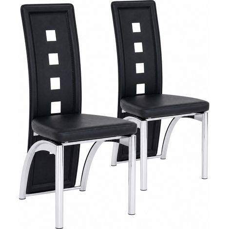 Set di 2 sedie da pranzo moderne in PU nero con gambe metalliche argentate (1/5)