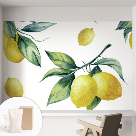 Fototapete - Tapete Vliestapete mit Kleber - Wandtapete Moderne Wandbild Schlafzimmer Wohnzimmer Zitronenmotiv 152x104 cm (1/5)