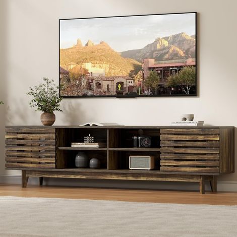 Mobile TV con ciabatta elettrica integrata, mobile basso per televisore fino a 65 pollici, mobile televisore per soggiorno, sala da pranzo, camera da letto, Rovere