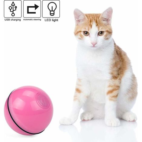 Light Up Ball for Cat Toy 360 Degree Automatic Rotating Ball with LED Light and USB Rechargeable Battery Electric Interactive Toy for Pets Cats Puppies (Pink)