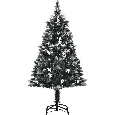 Sapin de Noël artificiel 120cm 222 branches avec décorations support acier pliable démontable vert