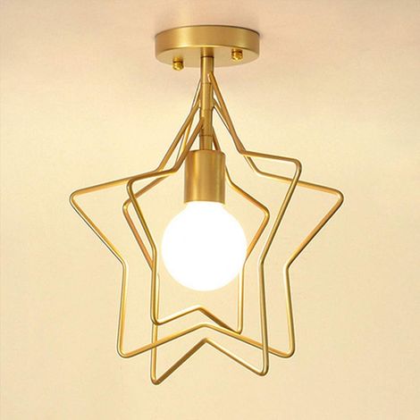 One Piece Star Plafonnier Abat-Jour Sans Source De Lumière E27 Suspension Vintage Industriel Fer Métal Anneau Suspension LED Antique Suspension Pour Chambre Salon Maison Hôtel Bar Couloir Cuisine Or (1/2)