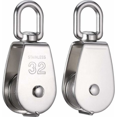 Pack of 2 M32 304 32mm Stainless Steel Pulleys - Single Pulley for Indoor and Outdoor Use (1/4)