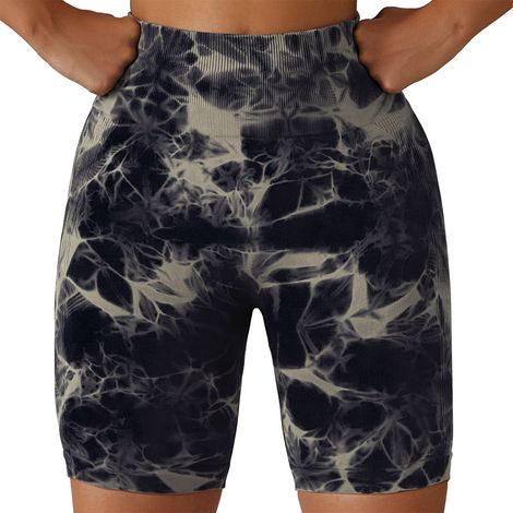 Shorts Yoga - Coupe Moulante Sans Couture - Taille Haute Soulève Fesses - Motif Tie-Dye - Noir - 1 Pièce (1/5)