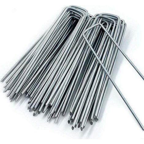 20 piquets de jardin en forme de U (150 mm de long, 40 mm de large, 3 mm de diamètre) piquets de fixation de paillis, pour bâches de désherbage, piquets de camping, clôtures de jardin (1/3)