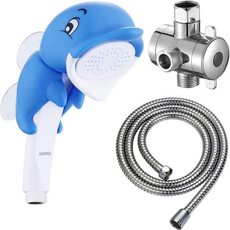 Pommeau de douche enfant dauphin avec support et flexible, ABS sans danger (1/5)