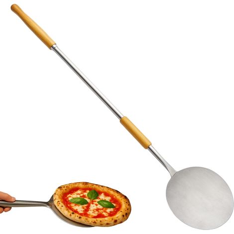 Pala Pizza Rotonda con Manico in Legno di Faggio, Lunghezza 158 cm e Diametro 18 cm - Palino in Acciaio Inox con manico scorrevole. (1/5)