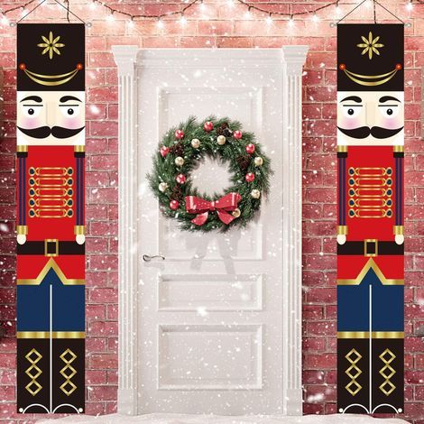 Nutcracker - Christmas Banner - Life Size Soldier Decor - Indoor Outdoor Porch Wall Door Decoration - 2 Pieces