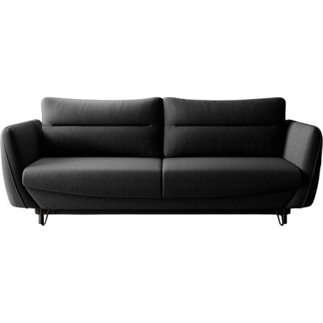 Canapé droit convertible tissu ZURIK - Coffre de rangement et pieds métal noir-Noir (1/5)