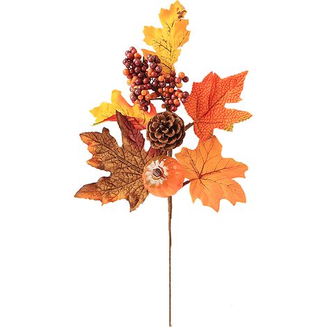 Fleur de citrouille artificielle en tissu de soie, feuilles d'érable en mousse, baies, véritable pomme de pin, branche florale d'automne (1/3)
