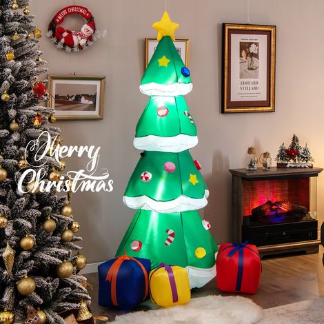 Sapin de Noël Gonflable 180CM avec 3 Paquets Décorations avec Lumières LED Arbre de Noël avec Sac de Sable Piquets Intégrés Multicolore (1/2)