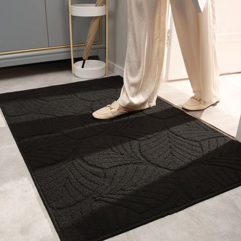 Tapis de cuisine (60 cm x 90 cm) - Antidérapant et lavable - Absorbant, utilisable comme tapis d'évier ou d'entrée - Noir (1/5)