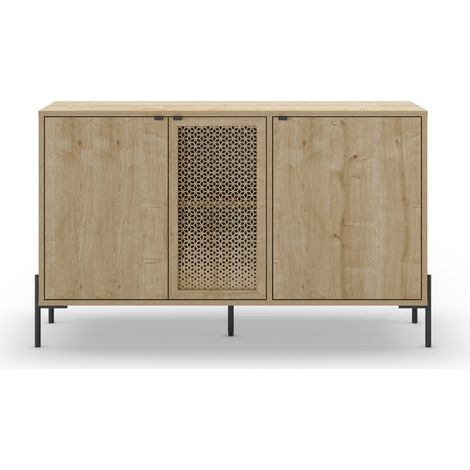 STERA - Buffet 3 portes 125cm en mélamine - Chêne clair (1/5)