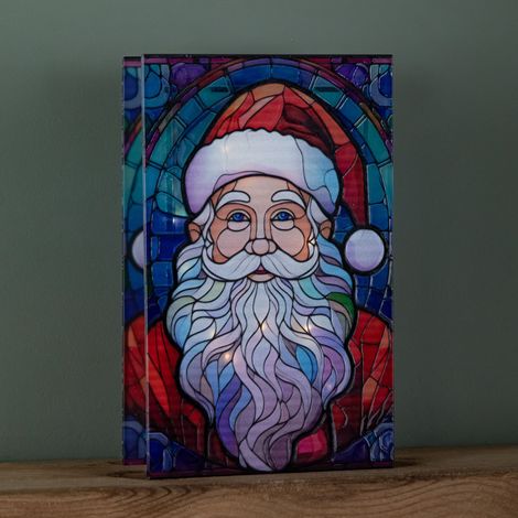 21cm Battery Operated Double Sided Stained Glass Santa Decoration with LEDs (1/5)