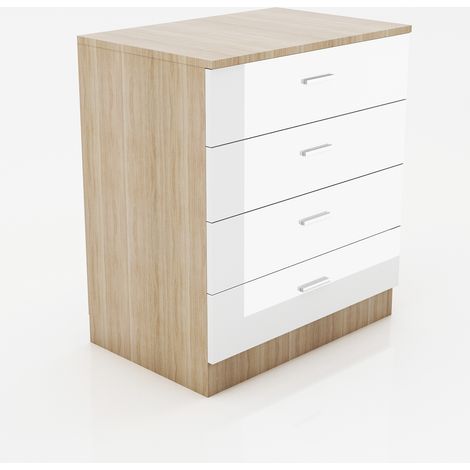 ELEGANT High Gloss Bedroom Nightstand with Drawer Bedside Table Cabinet for Storage 465x450x330mm,White/Oak