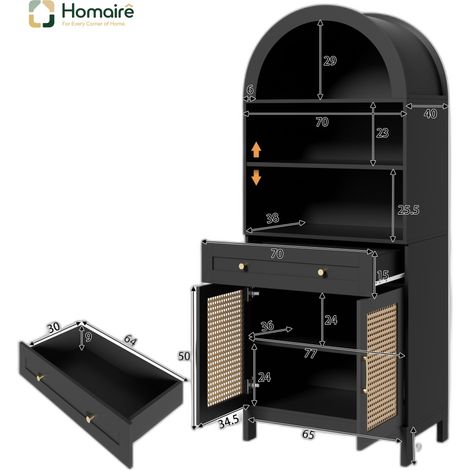 Flur- Garderobenschrank schwarz aus MDF 70 x 40 x 170 cm HOMAIRE (1/5)