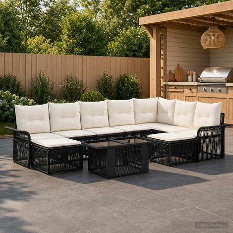 vidaXL Set Divano da Giardino 10 pz Nero e Bianco Crema polyrattan (1/5)