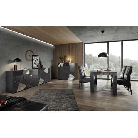 Salle à manger moderne gris laqué brillant Larissa (1/5)