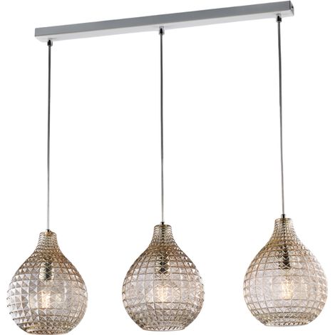 Rail Diamante Blanc, Cadre Chromé, Verre Soufflé Ambré Effet Cristal, Câbles Réglables, 3 Lumières, Style Chic (1/2)
