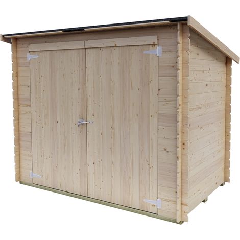 ALCE - Caseta de Jardín Adosada Bh16 Eureka 218x130 de Madera de abeto natural 16 mm con puerta doble, techo y suelo OSB3, montaje fácil, tratamiento autoclave, certificación PEFC