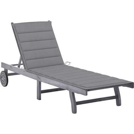 Chaise longue de jardin avec coussin  Bain de soleil Transat Gris Bois d'acacia solide 55590 (1/5)