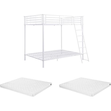 Lits superposés 2 x 140 x 190 cm - Métal - Blanc + Matelas - GEMINI II (1/5)