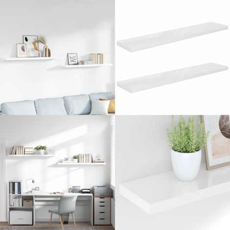 Schweberegale 2 Stk. Hochglanz-Weiß 120x23,5x3,8 cm MDF - Schweberegale - Wandregale - Regalset - Wohnwandgestaltung - Dekorationsideen - Home & Living (1/5)