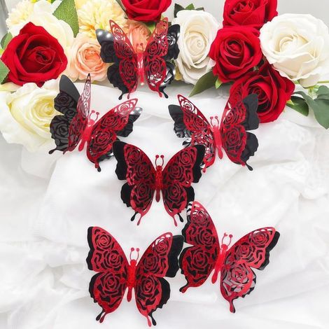 Set 3 autocollants muraux 3D – Papillon, rose – Décoration chambre, salon, mariage – Élégant (1/5)