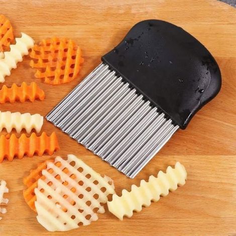 Couteau de Tranches de Pomme de Terre - Multifonctionnel - Acier Inoxydable - 2 pièces - Design Ondulé (1/4)