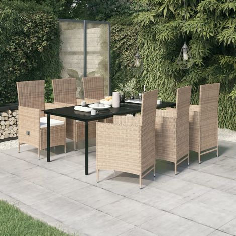 FIMEI Ensemble de salle à manger de jardin avec coussins 7 pcs Beige (1/5)