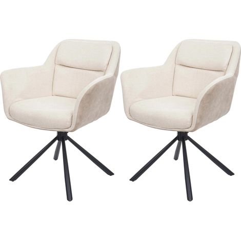 2er-Set Esszimmerstuhl HHG-659, Küchenstuhl Stuhl, drehbar Auto-Position, Stoff MVG Kunstleder, creme