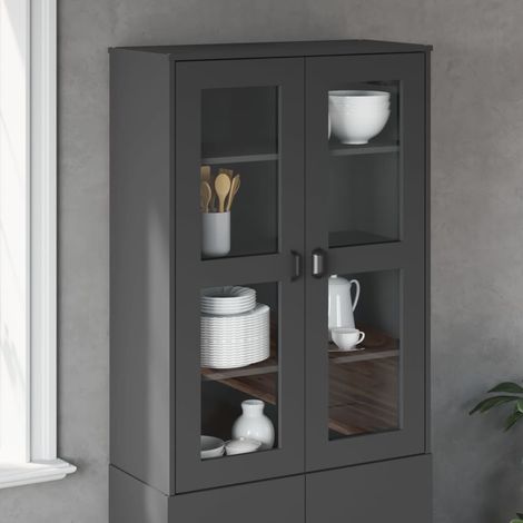 Dessus pour buffet, 3 étagères, 2 portes vitrées, gris anthracite, 80 x 35 x 110 cm - PANGIVO (1/5)