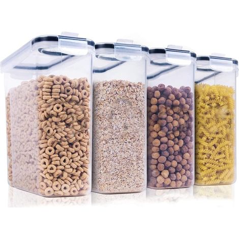 Set di 4 grandi contenitori, casseruole per ingredienti da cucina, per alimenti secchi, contenitori per caffè, zucchero, pasta, cereali, coperchio a tenuta stagna, senza BPA, 24x25x11 cm, 4L, traspare (1/5)