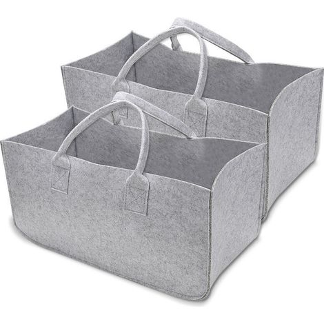 Sacs en feutre Panier en feutre 2 pièces pour le bois de cheminée Sac à provisions Panier à bois en feutre pliable grand - Gris 50 x 25 x 25cm (1/5)