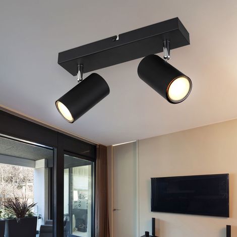 Plafoniera Spot 2 fiamme Faretto da soffitto nero Lampada da soffitto sala da pranzo con faretti orientabili, metallo, 2x GU10, LxPxH 26x6x12 (1/5)