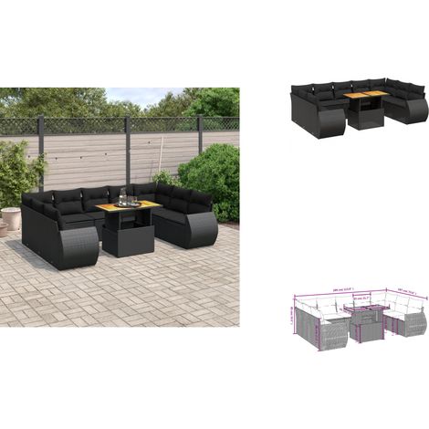 10-tlg. Garten-Sofagarnitur mit Kissen Schwarz Poly Rattan - Gartenmöbel Set - PE-Rattan Möbel - Outdoor Lounge - Gartenlounge - Balkonmöbel (1/3)