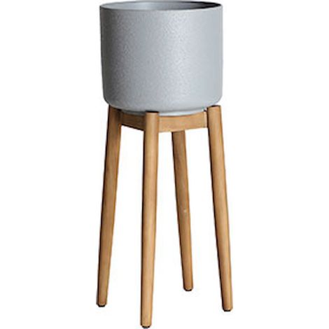 Cache pot kitsch en fer gris et bois de sapin style rétro élégant - Gris mat et bois naturel clair (1/3)