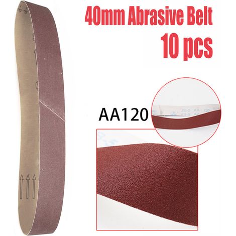 Lot de 10 bandes abrasives de 40 mm de large (maille 120) Machine à tréfiler les tubes ronds en acier inoxydable, polisseuse, ponceuse à bande, meuleuse, meuleuse d'angle, ponceuse à bande variable, a (1/5)